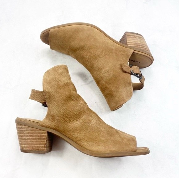 [Lucky Brand] Leather Peep Toe Ankle Boots - Picture 3 of 4